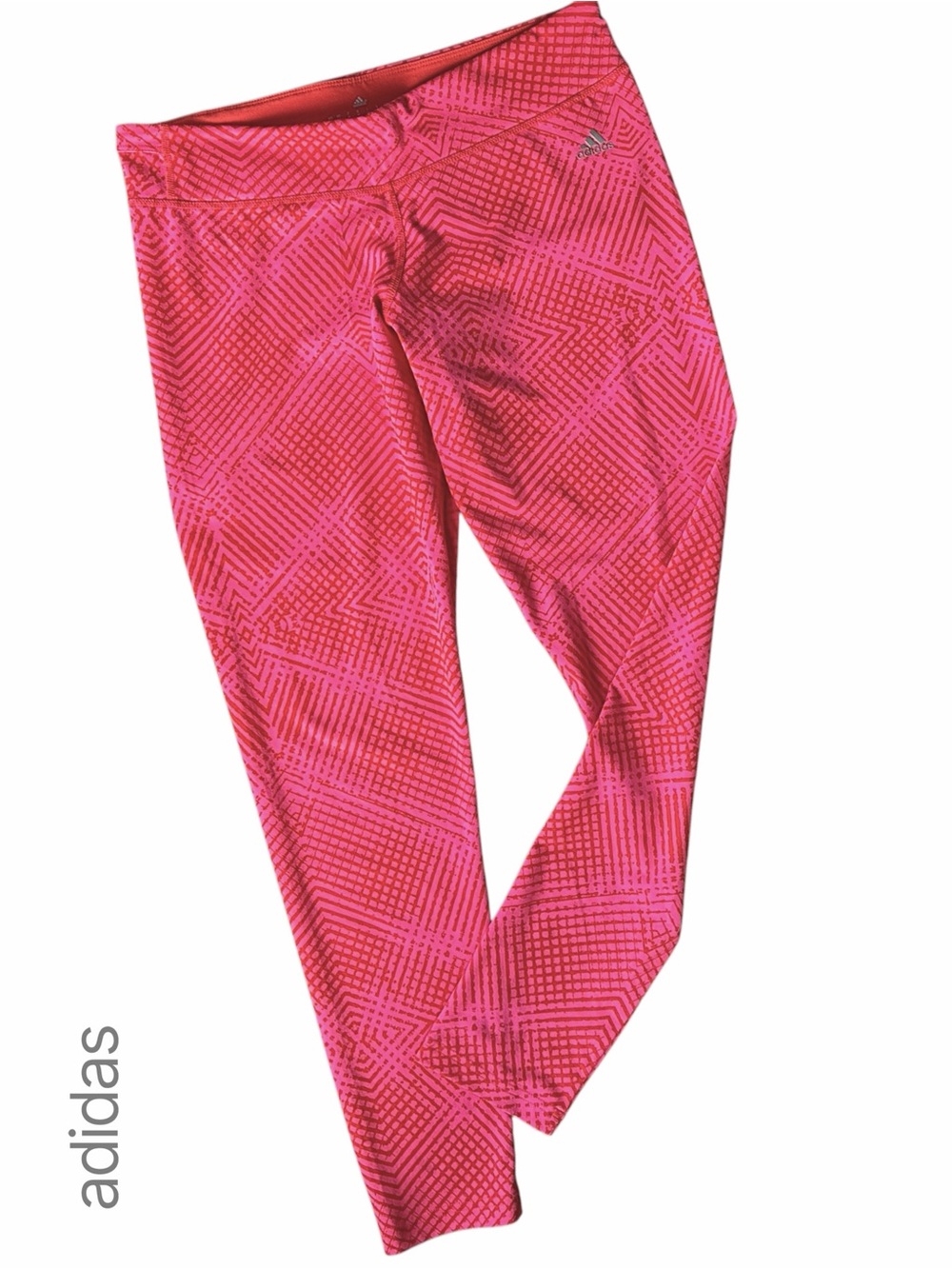 ADIDAS NWOT HOT PINK & ORANGE CLIMALITE LEGGING GEOMETRIC WAIST POCKET MEDIUM
